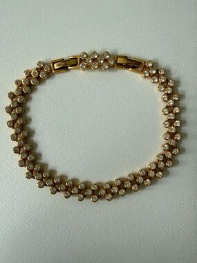 Gold Crystal Double-Row Bracelet - Sparkling Women's Bracelet